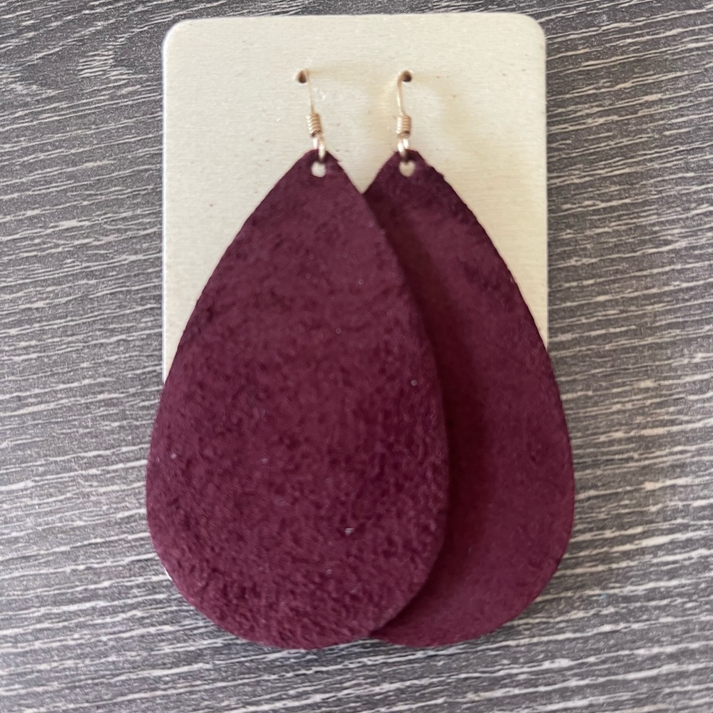 Nickel & Suede Teardrop earrings - vino suede.